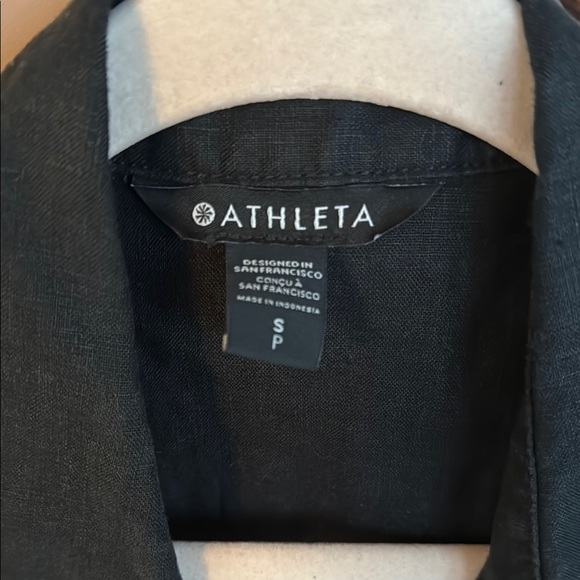 Athleta Playa Linen Black Short Sleeve Wrap Shirt - Picture 2 of 7